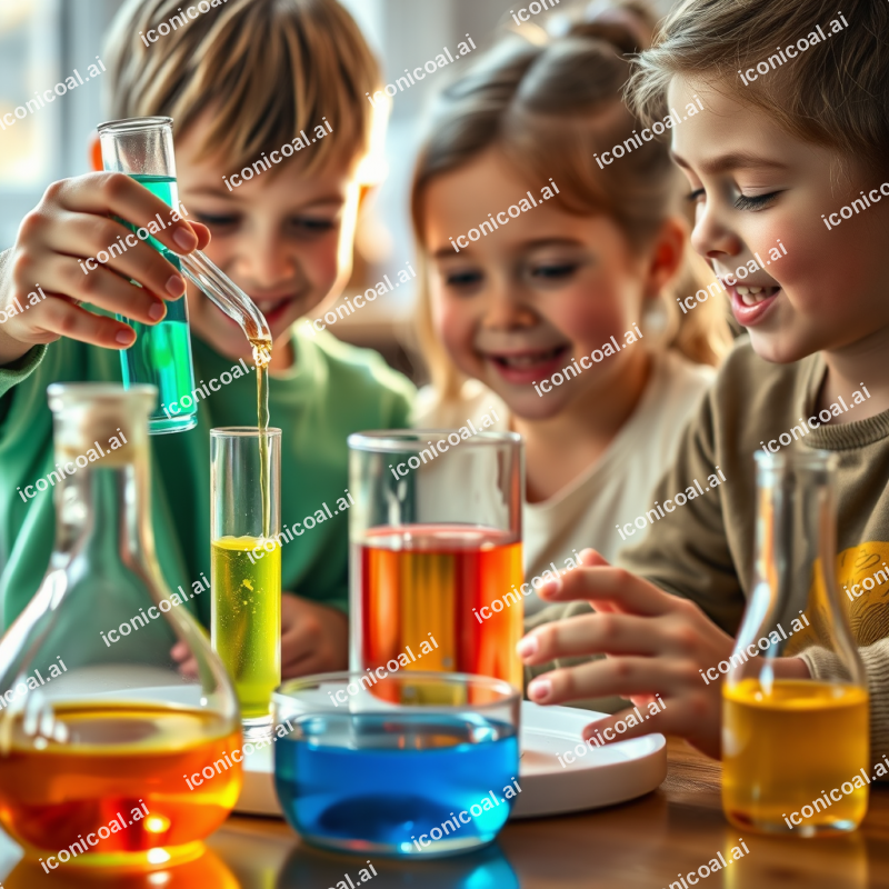 Science Experiment With Colorful Liquids Kids Excited Dis...