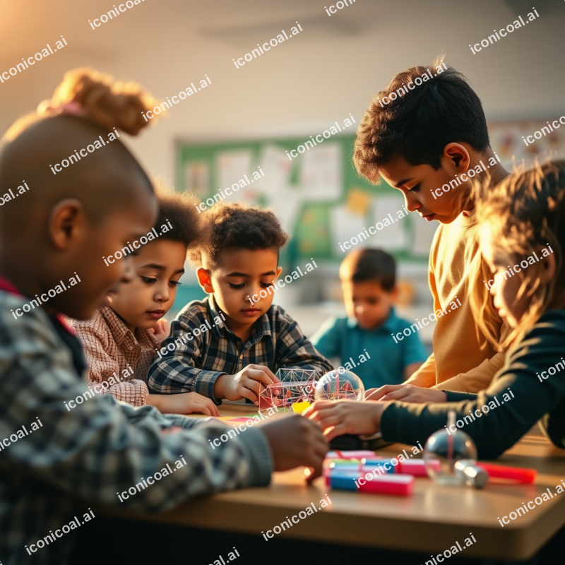Diverse Children Engaged In Hands-on Stem Activity Classroom