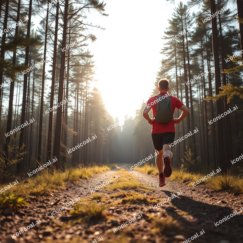 Runner On Trail Through Forest Active Outdoor Lifestyle