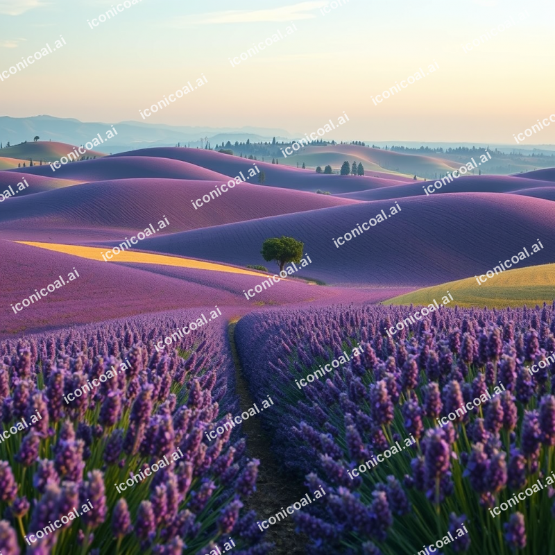Rolling Hills Of Lavender Fields Purple Summer Landscape