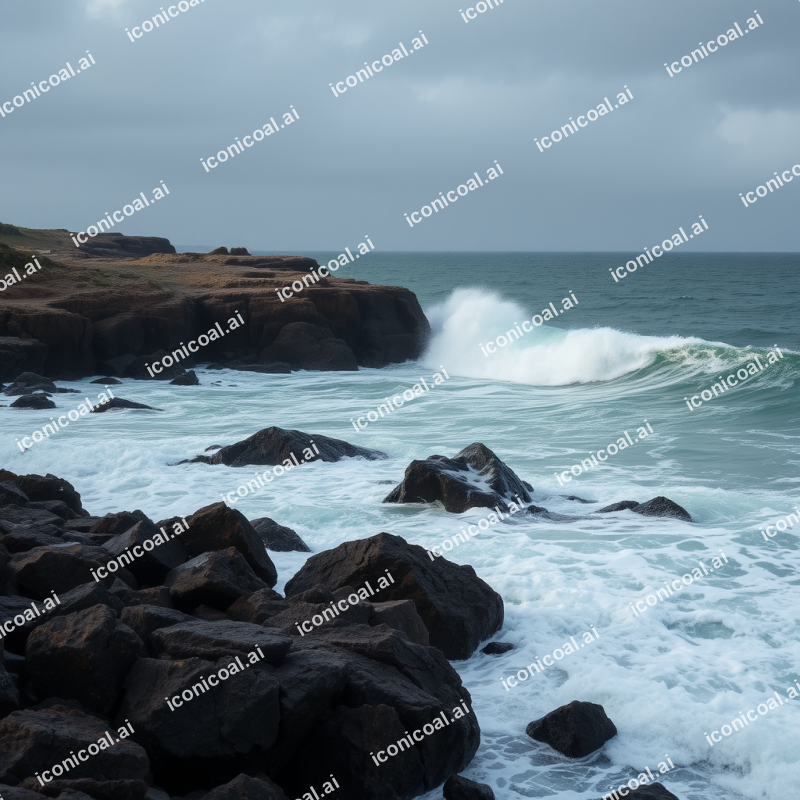 Ocean Waves Crashing On Rocky Shore Dramatic Seascape