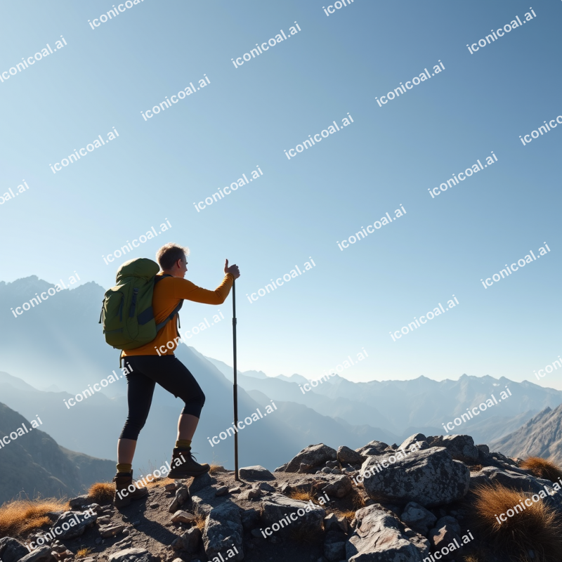 Hiking Couple Reaching Mountain Summit Achievement