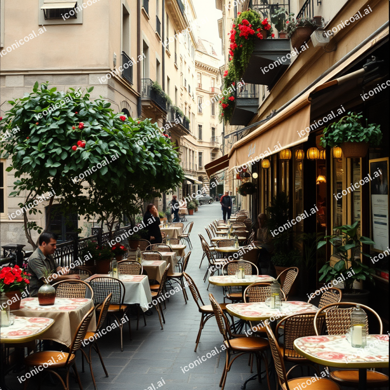 Cozy Cafe Terrace In European Old Town Authentic
