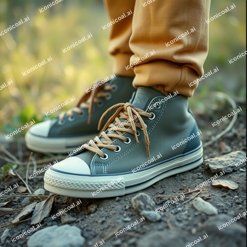 Sustainable Sneakers On Natural Background Eco-friendly F...