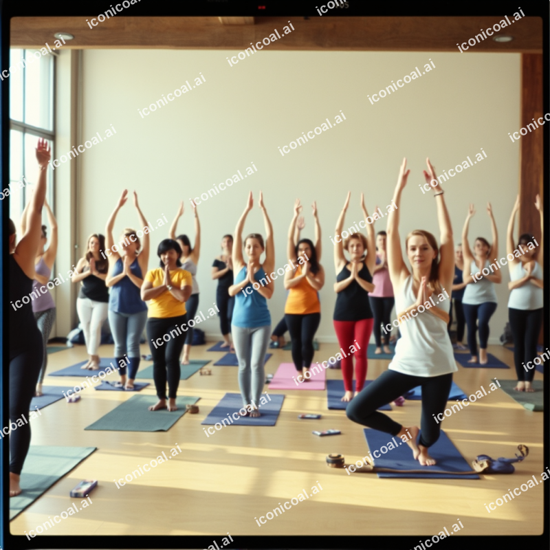 Yoga Class Group Of Diverse People Practicing Together