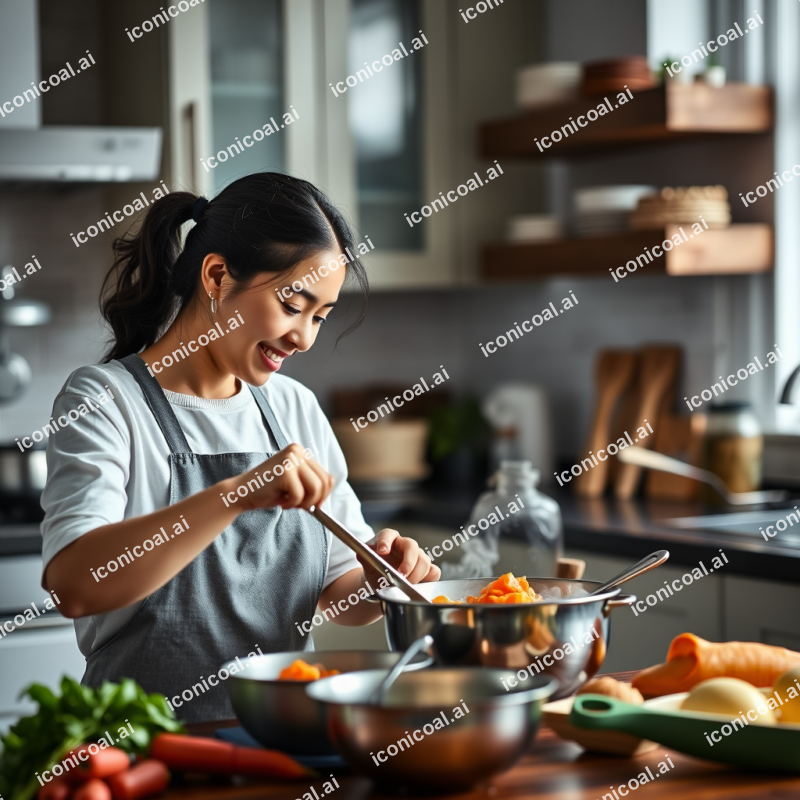 Mother And Child Cooking Together In Kitchen Bonding Moment