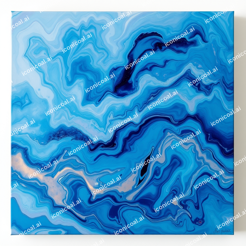 Abstract Acrylic Pour Painting In Ocean Colors