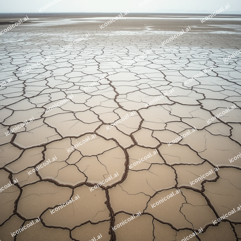 Aerial View Of Dried Lake Bed With Geometric Mud Cracks