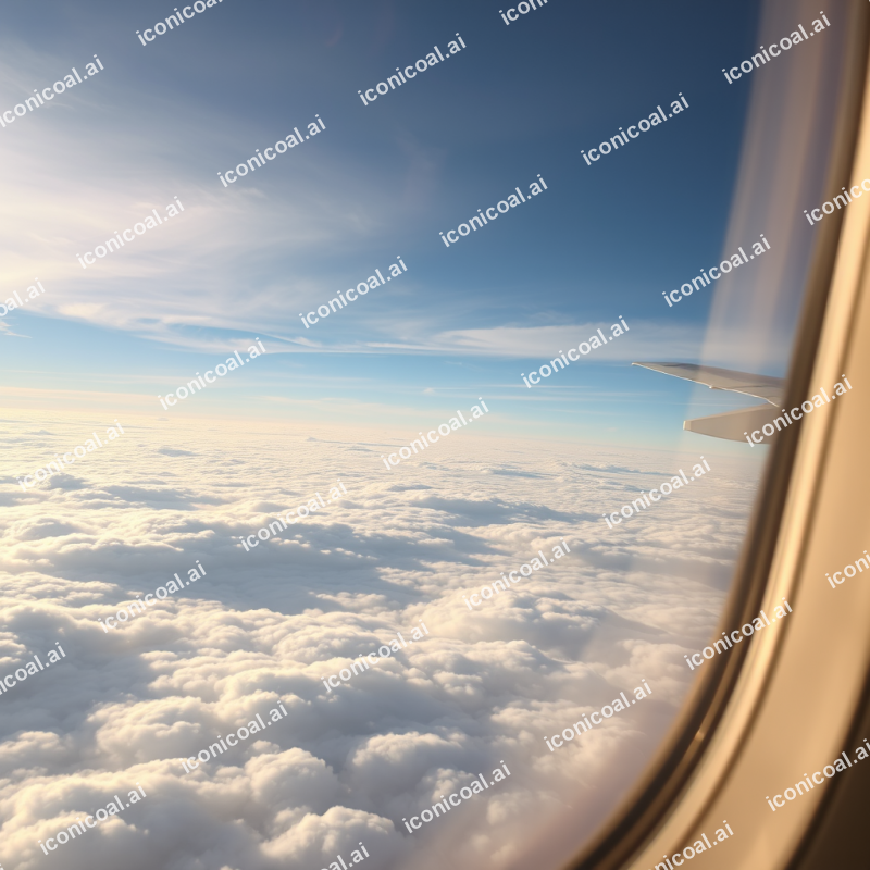 Airplane Wing View From Window Above Clouds Travel