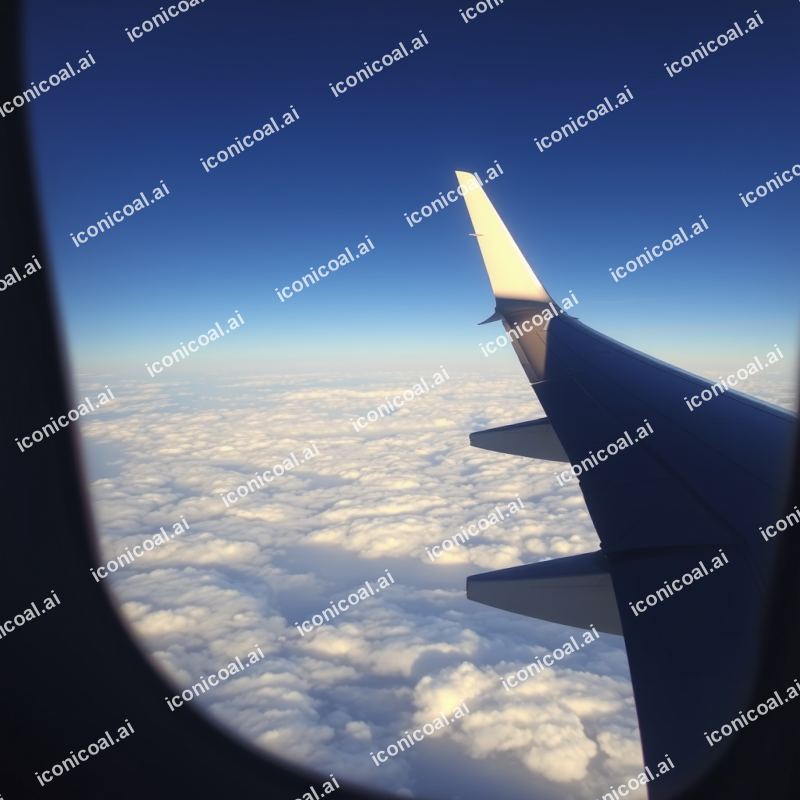 Airplane Wing View From Window Above Clouds Travel