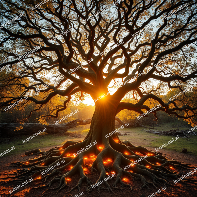 Ancient Tree Of Life Glowing Roots Magical Nature