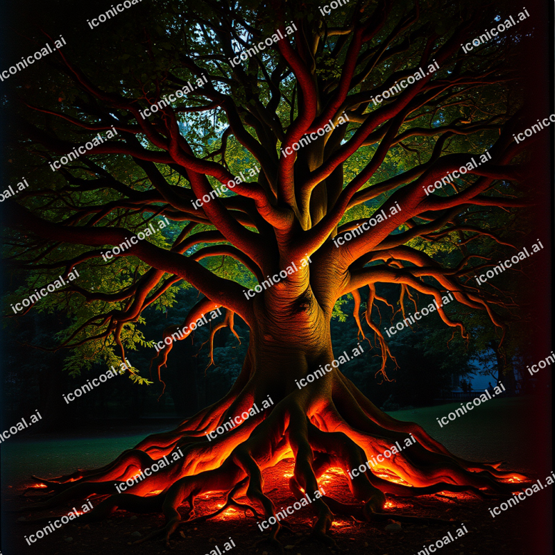 Ancient Tree Of Life Glowing Roots Magical Nature