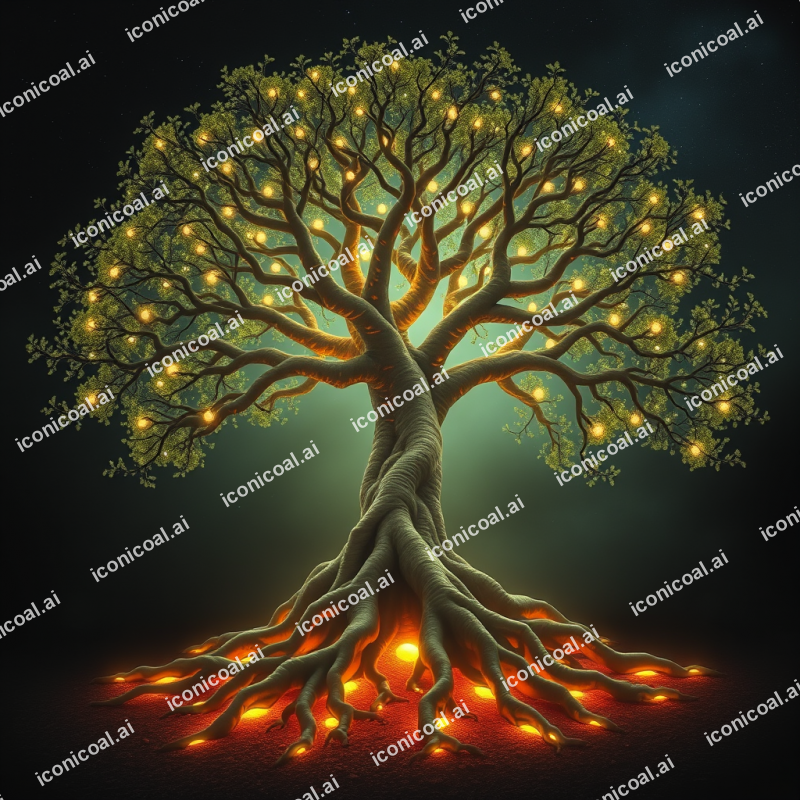 Ancient Tree Of Life Glowing Roots Magical Nature