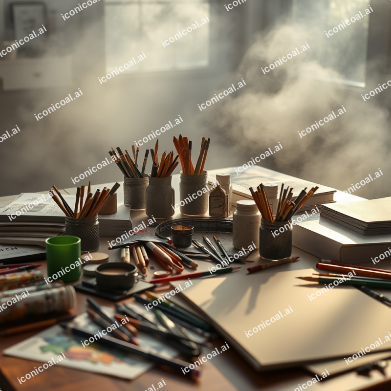 Art Supplies Spread On Table Creative Learning Environment