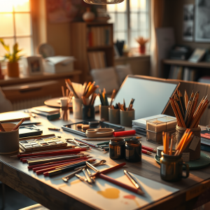 Art Supplies Spread On Table Creative Learning Environment
