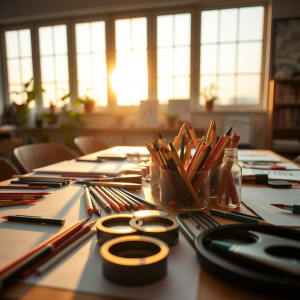 Art Supplies Spread On Table Creative Learning Environment
