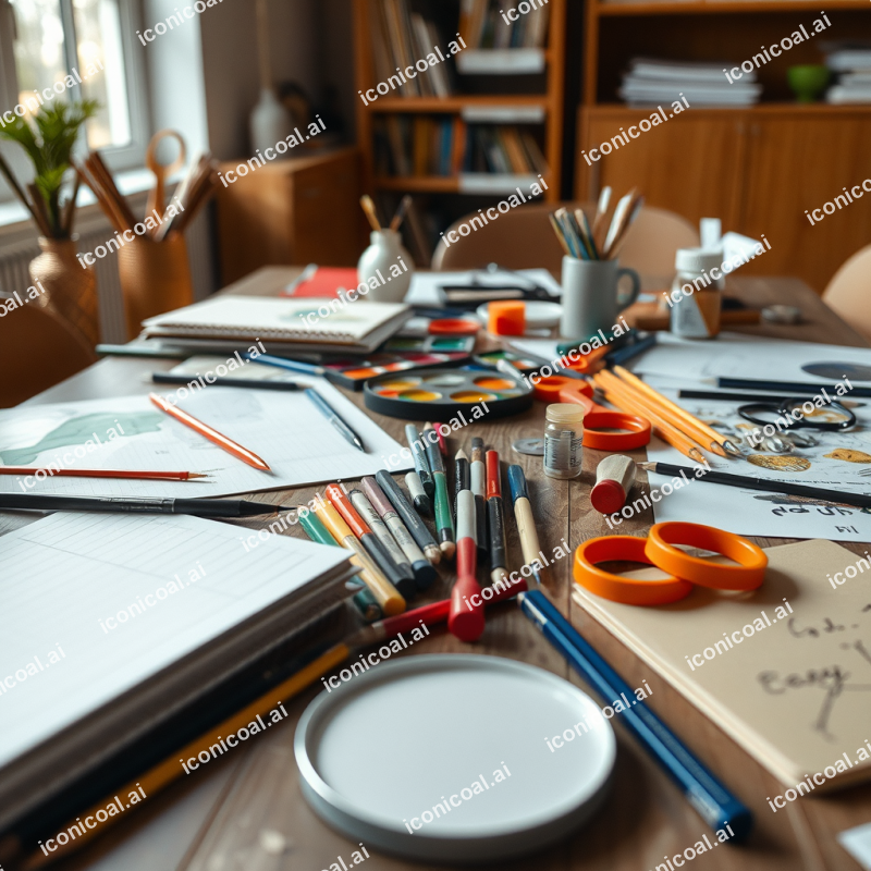 Art Supplies Spread On Table Creative Learning Environment