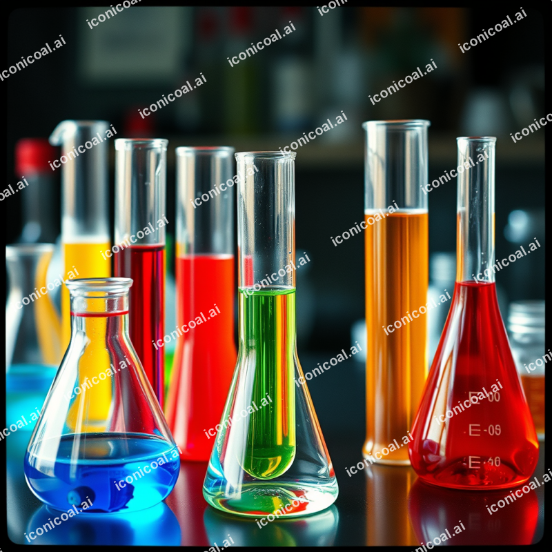 Chemistry Experiment With Colorful Liquids In Beakers