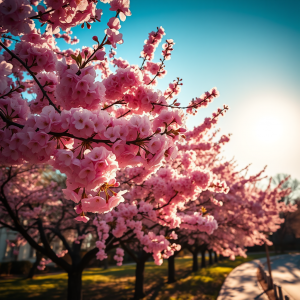 Cherry Blossom Trees In Full Bloom Pink Spring