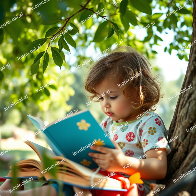 Child Reading Book Under Tree Outdoor Learning Summer