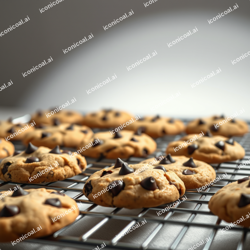 Chocolate Chip Cookies Fresh Baked On Cooling Rack