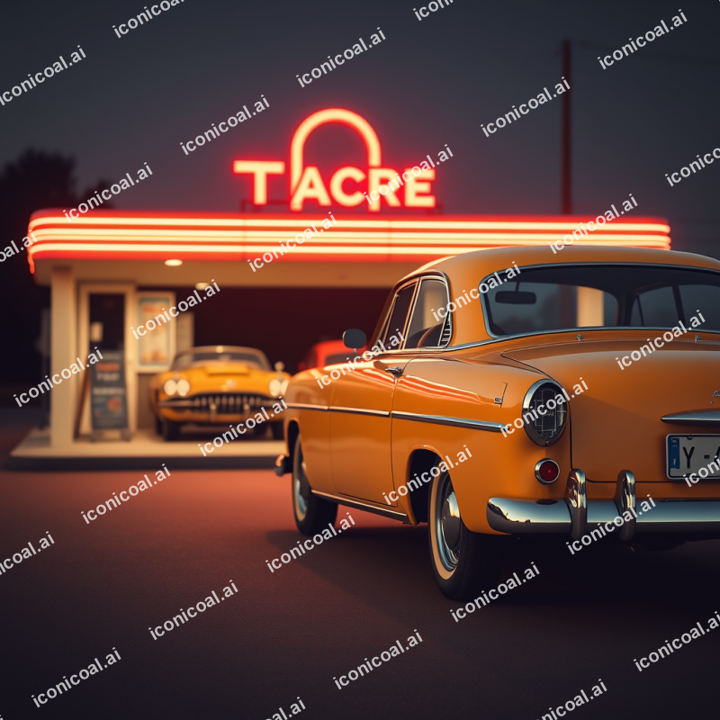 Classic Car At Drive-in Nostalgic Vintage Scene