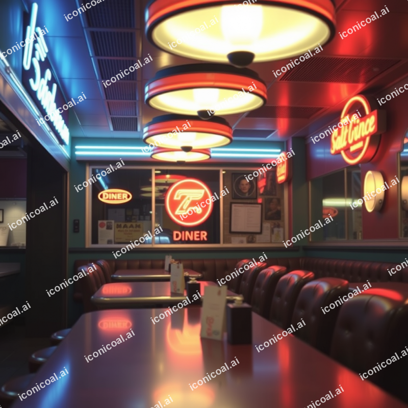 Classic Diner Interior Neon Signs Retro Americana