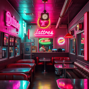 Classic Diner Interior Neon Signs Retro Americana