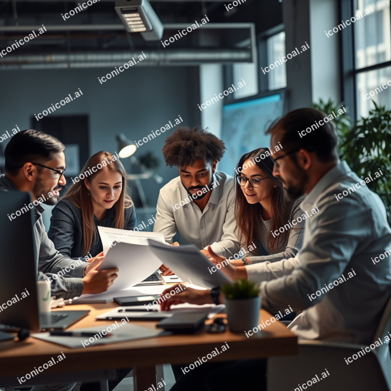 Collaborative Workspace With Diverse Colleagues Reviewing...