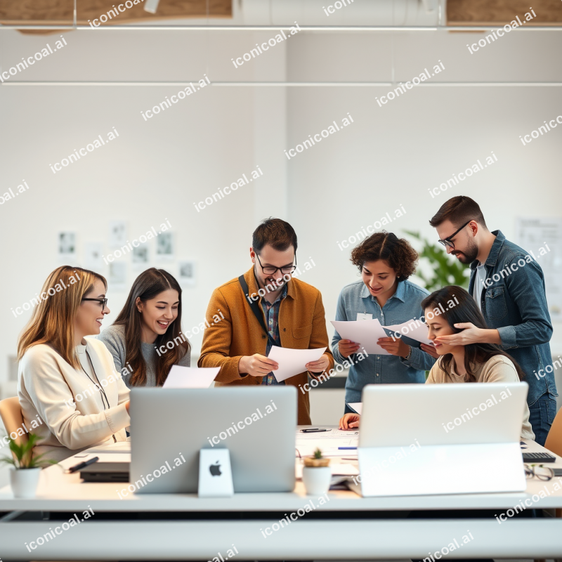 Collaborative Workspace With Diverse Colleagues Reviewing...