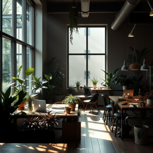 Contemporary Co-working Space With Plants And Natural Lig...