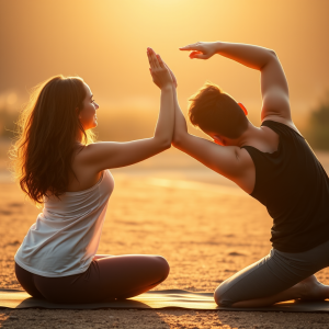 Couple Doing Partner Yoga Together Connection And Wellness