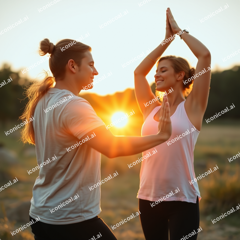 Couple Doing Partner Yoga Together Connection And Wellness