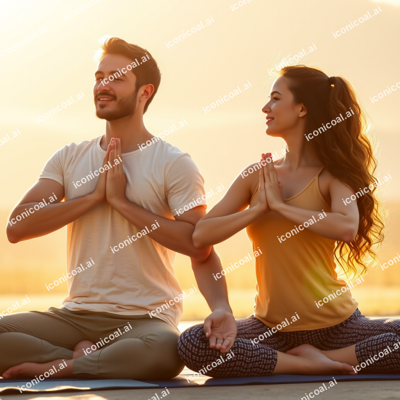 Couple Doing Partner Yoga Together Connection And Wellness