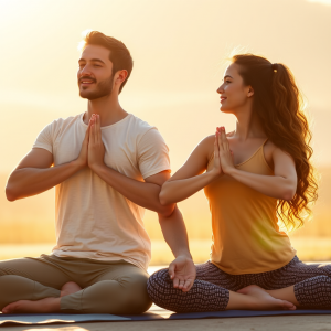 Couple Doing Partner Yoga Together Connection And Wellness