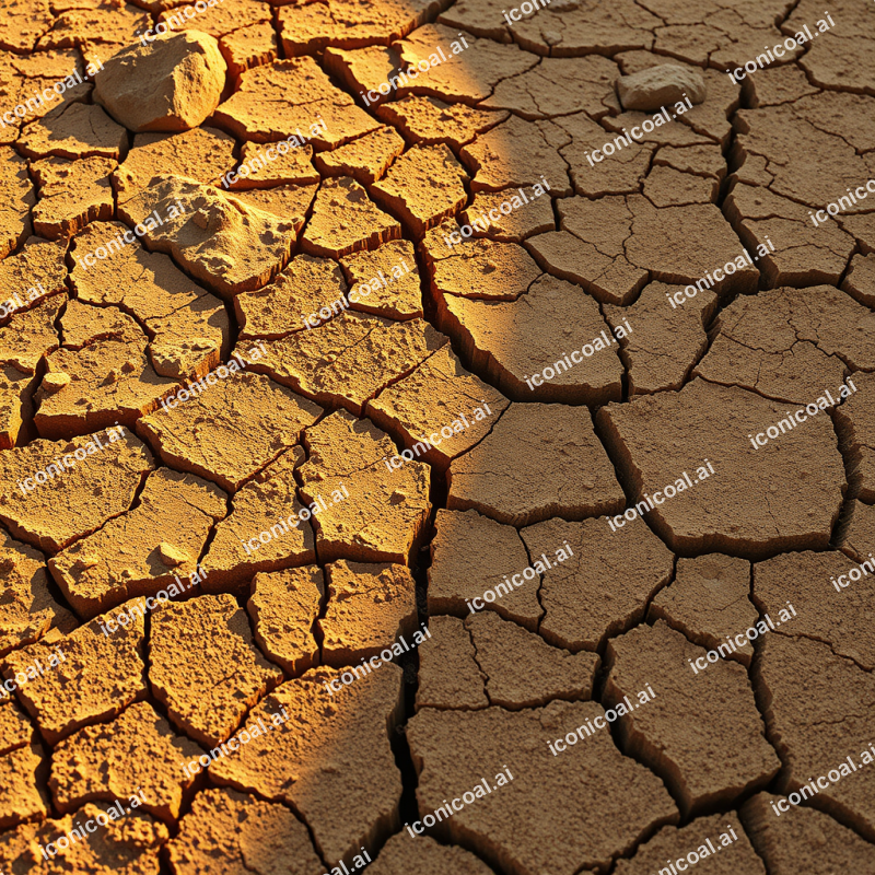 Cracked Desert Earth With Golden Light Seeping Through Fi...