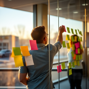 Creative Professional Brainstorming With Sticky Notes On ...