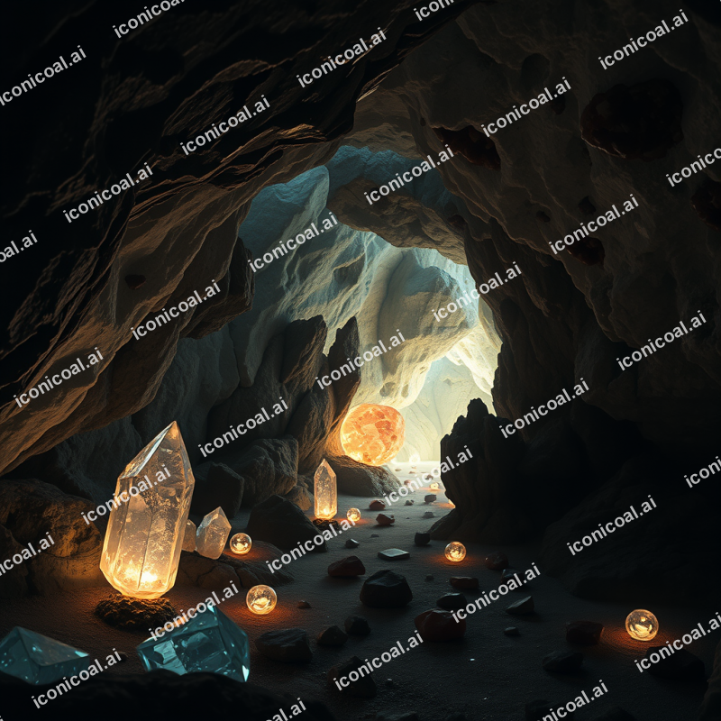 Crystal Cave Interior With Glowing Gems Fantasy Underground