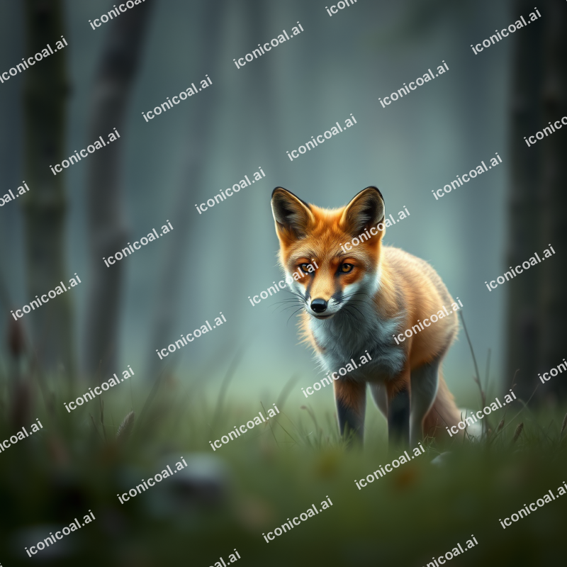 Curious Fox In Misty Forest Clearing