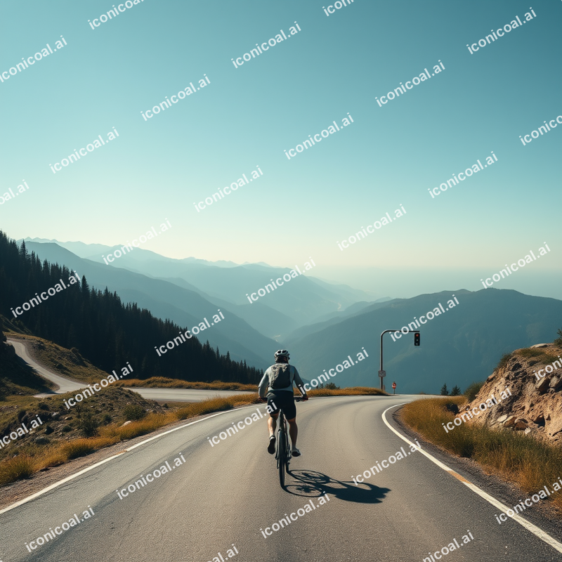 Cyclist On Mountain Road Scenic Adventure Cycling