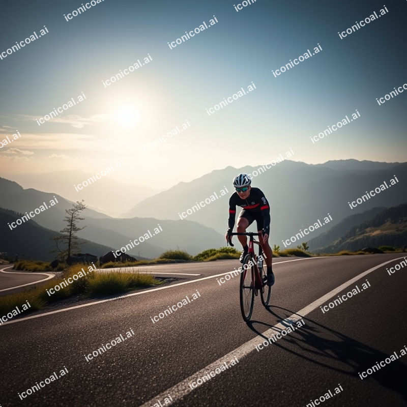 Cyclist Racing On Mountain Road With Scenic Backdrop