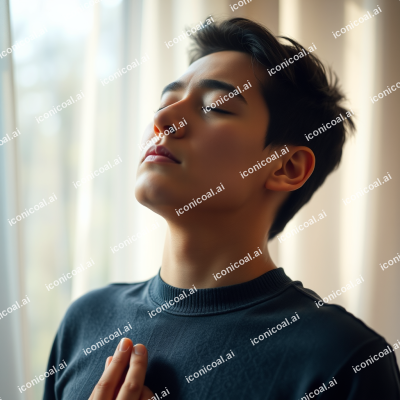 Deep Breathing Exercise Person With Eyes Closed Peaceful