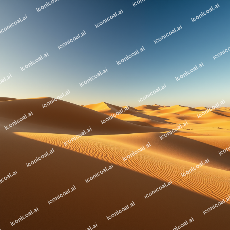 Desert Sand Dunes With Dramatic Shadows Golden Hour