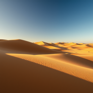 Desert Sand Dunes With Dramatic Shadows Golden Hour