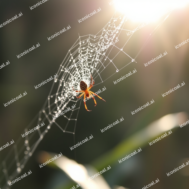 Dew-covered Spider Silk Catching Morning Sunlight
