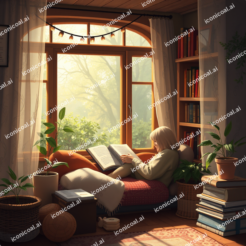 Digital Illustration Of Cozy Reading Nook Scene