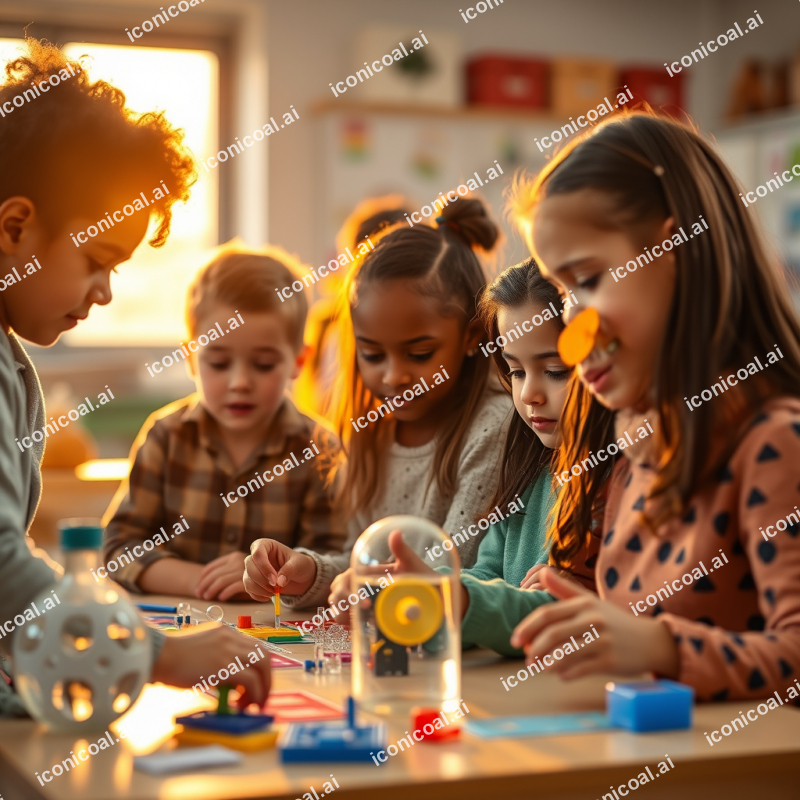 Diverse Children Engaged In Hands-on Stem Activity Classroom