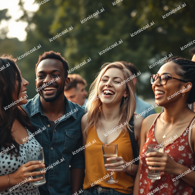 Diverse Group Of Friends Laughing Together Outdoor Gathering