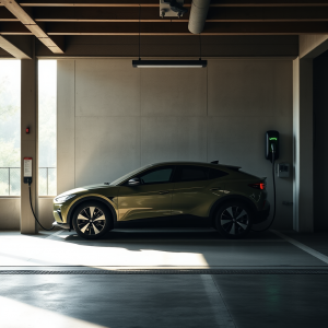 Electric Vehicle Charging In Modern Garage Sustainable
