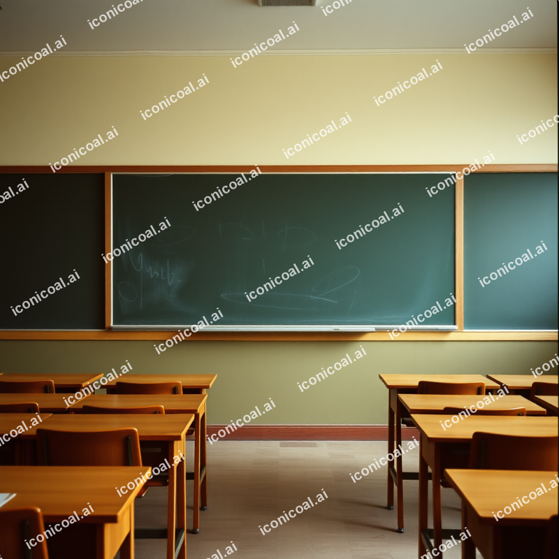 Empty Classroom With Chalkboard And Wooden Desks Nostalgic